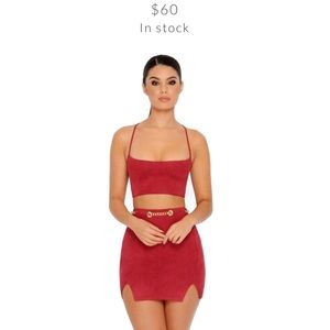 CHAIN REACTION SUEDE MINI SKIRT TWO PIECE IN RED